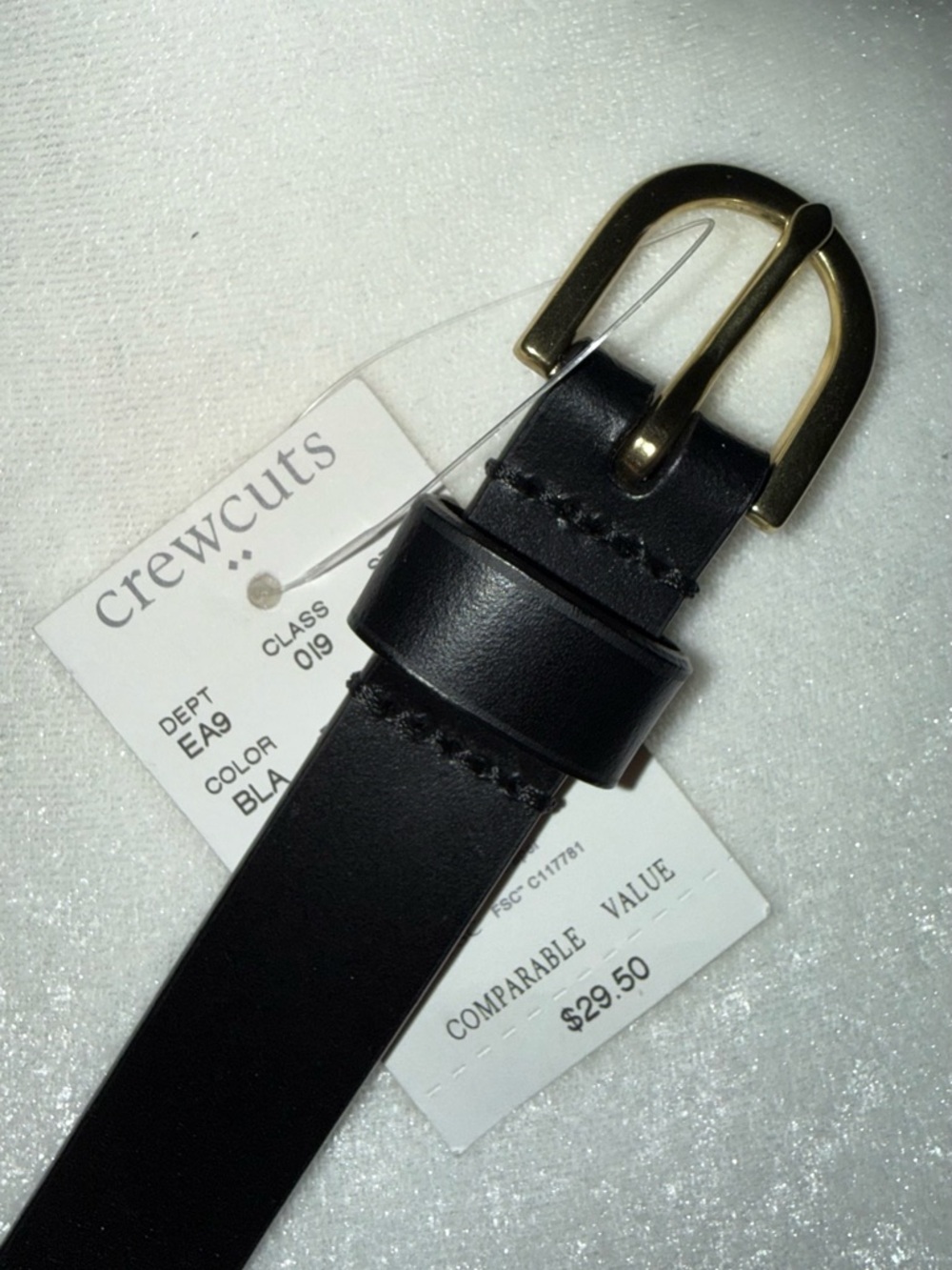 NWT Crewcuts (J.Crew) Black Leather Belt with Brass-Tone Buckle, Youth Medium